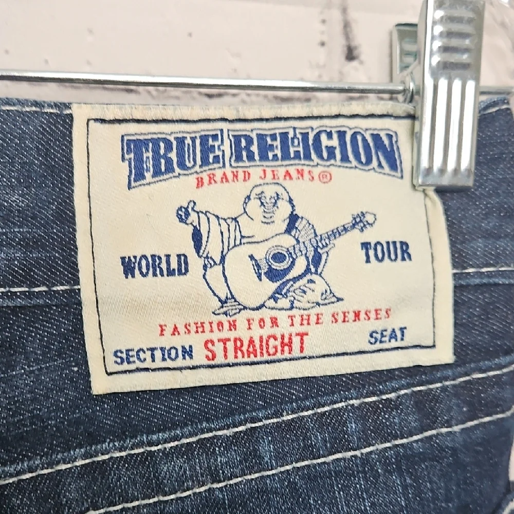 True Religion Men Jeans Dark Blue Distressed Size 28